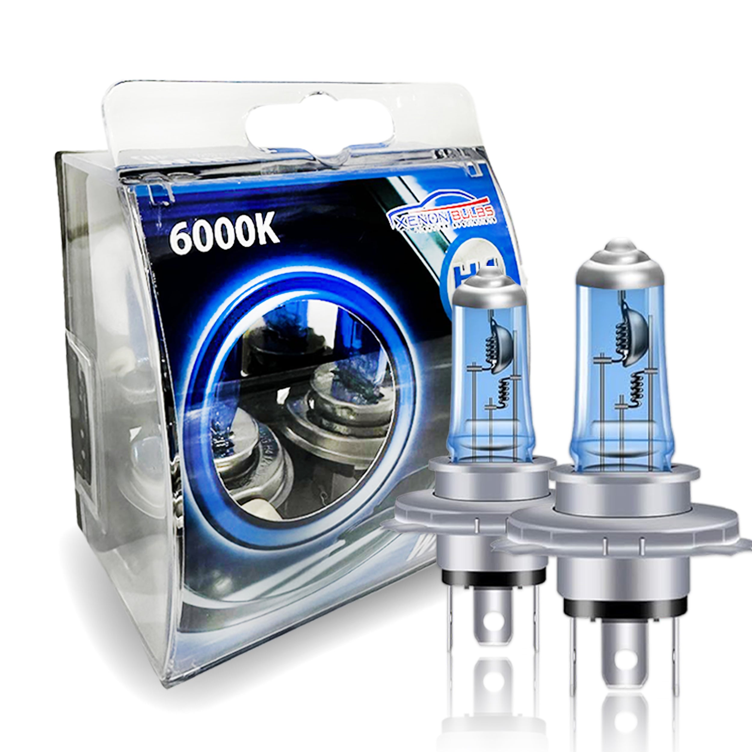 2x H4 55W SUPER XENON WHITE HEADLIGHT DIPPED BEAM & HIGH BEAM BULBS 6000K
