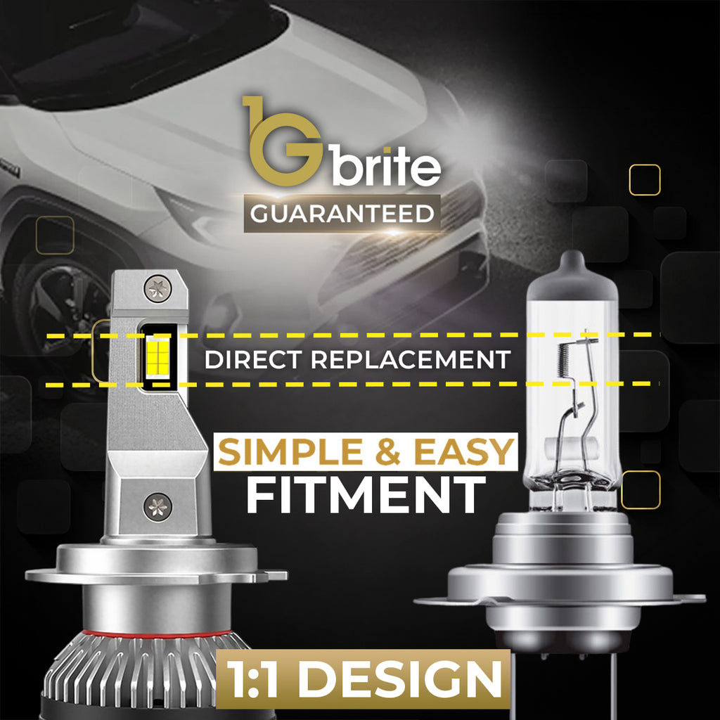 2x GBrite Easy Beam H7 LED Bulbs Upgrade + Holders Conversion Kit 6000K