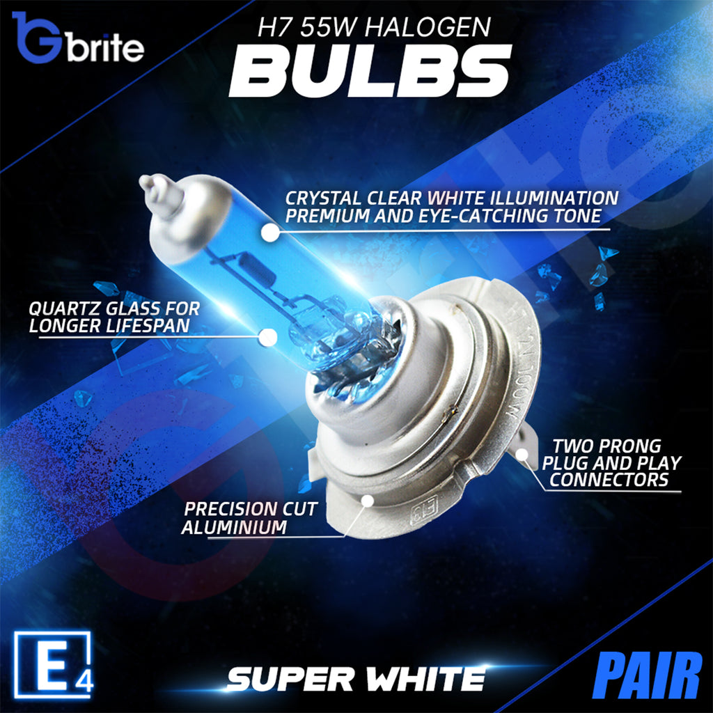 2x H7 55W SUPER XENON WHITE HEADLIGHT & FOGLIGHT BULBS 6000K