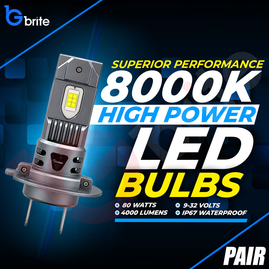 2x GBrite H7 J9 Mini LED Headlight Bulbs 80W 8000K Canbus Plug & Play Xenon White Upgrade