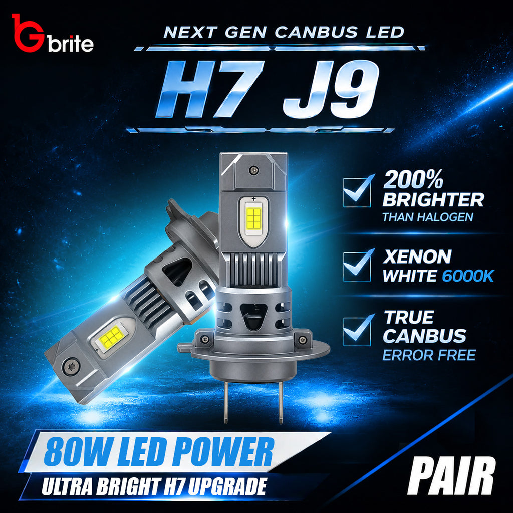 2x GBrite H7 J9 Mini LED Headlight Bulbs 80W 8000K Canbus Plug & Play Xenon White Upgrade