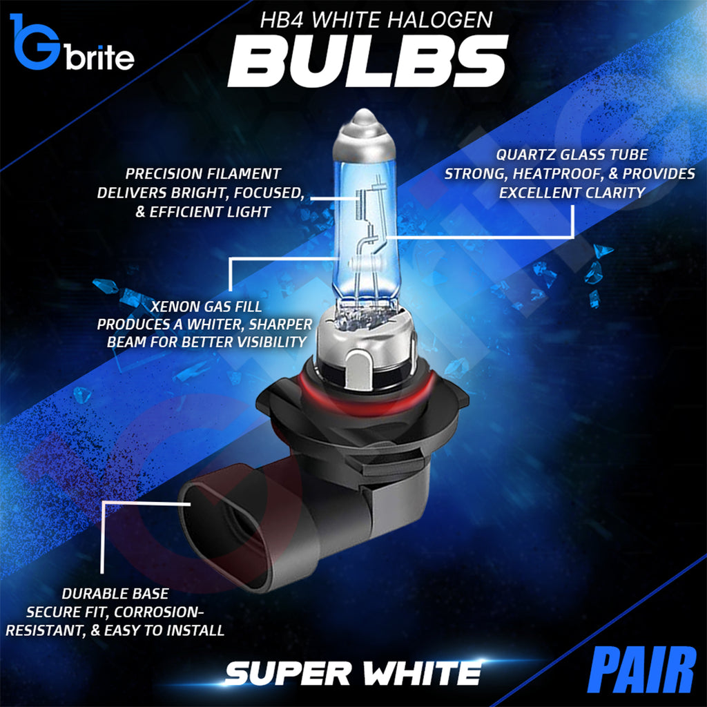 2x HB4 9006 60W SUPER XENON WHITE HEADLIGHT & FOGLIGHT BULBS 6000K