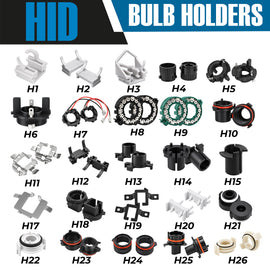 HID bulb holders and headlight adapter clips for vehicle-specific HID conversions