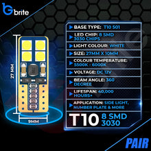 Load image into Gallery viewer, 2x T10 501 W5W 8 SMD LED SIDE LIGHT BULBS ERROR FREE CANBUS