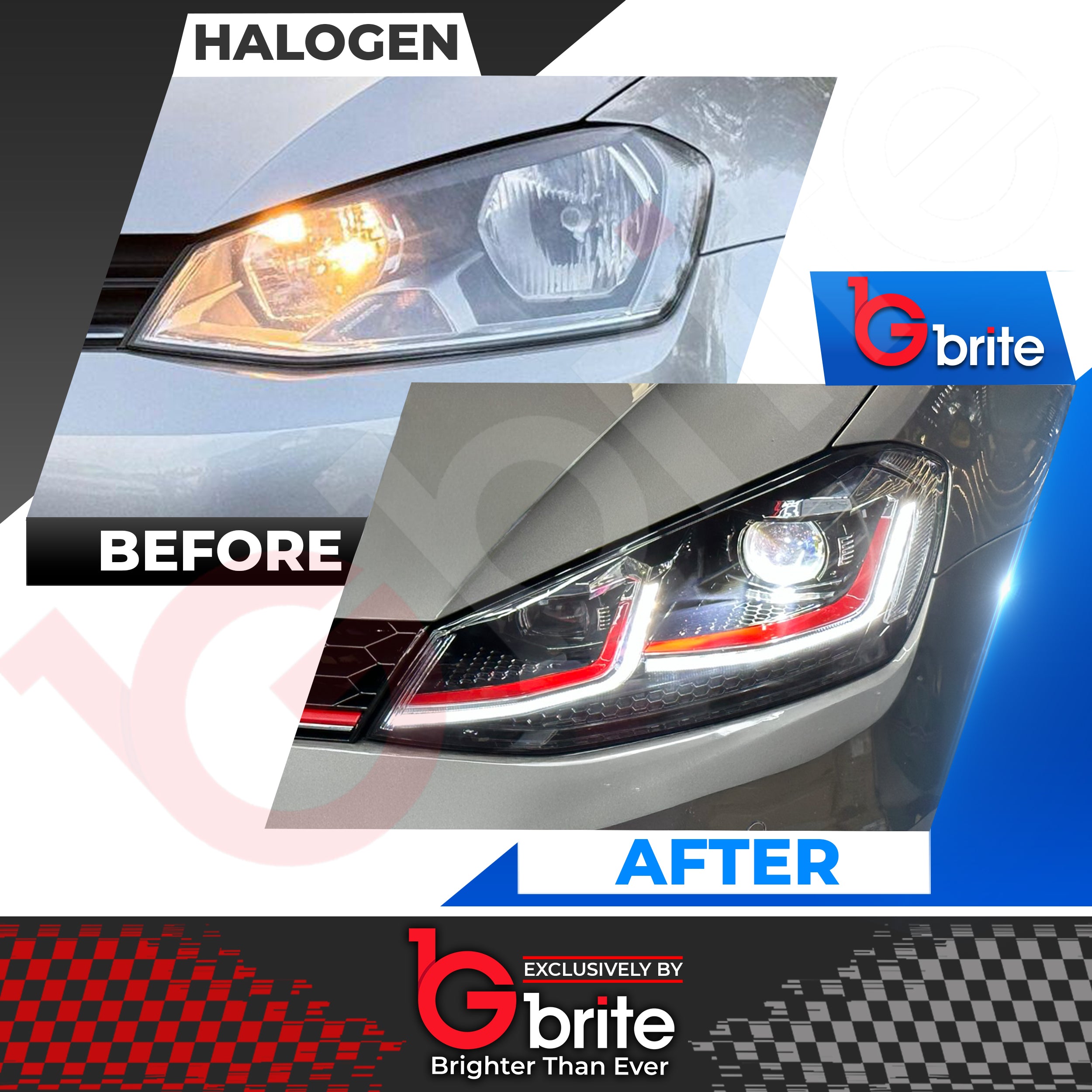 VW GOLF MK7 MK7.5 DRL BI XENON RED GTi DAYTIME RUNNING LIGHT SEQUENTIAL HEADLMAPS