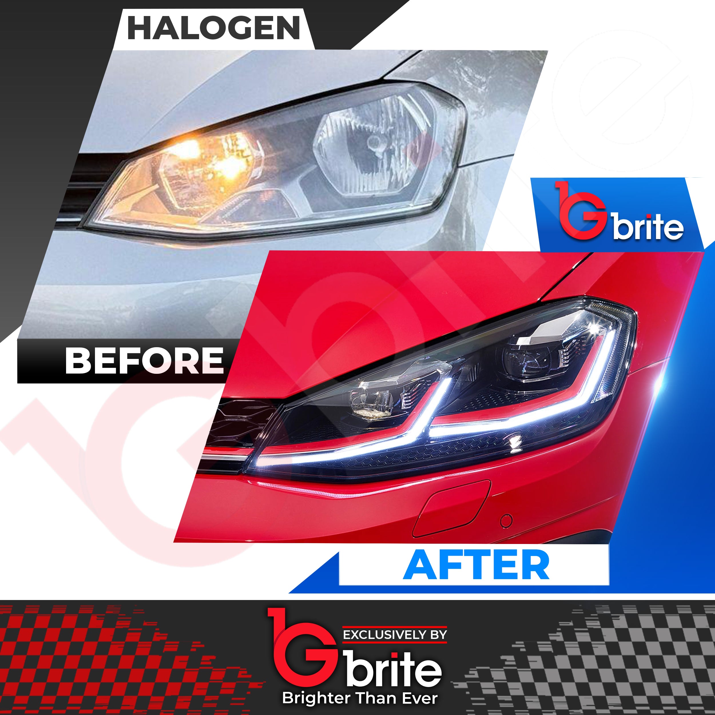 VW GOLF MK7.5 HEADLAMPS LED DRL BI LED RED STYLE SWIPE SEQUENTIAL INDICATORS