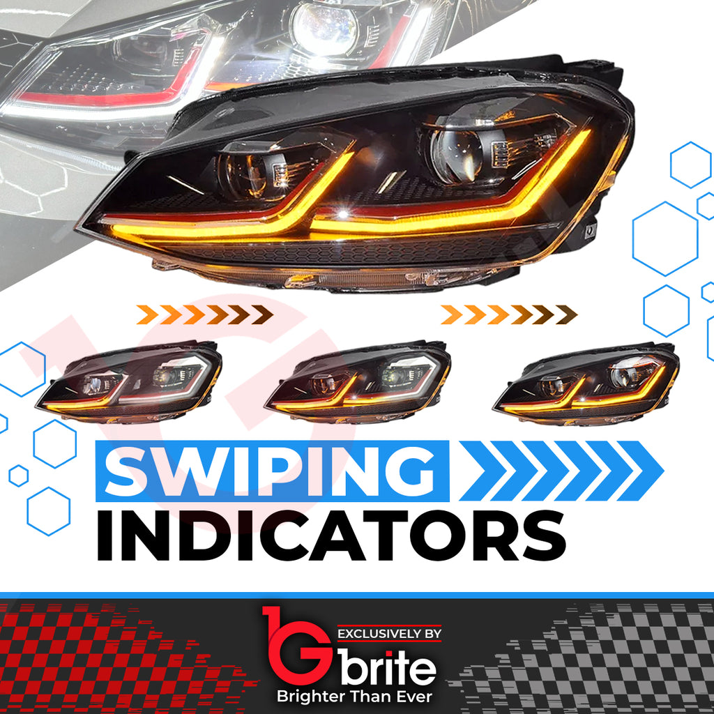 VW GOLF MK7.5 HEADLAMPS LED DRL BI LED RED STYLE SWIPE SEQUENTIAL INDICATORS