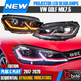VW GOLF MK7.5 HEADLAMPS LED DRL BI LED RED STYLE SWIPE SEQUENTIAL INDICATORS