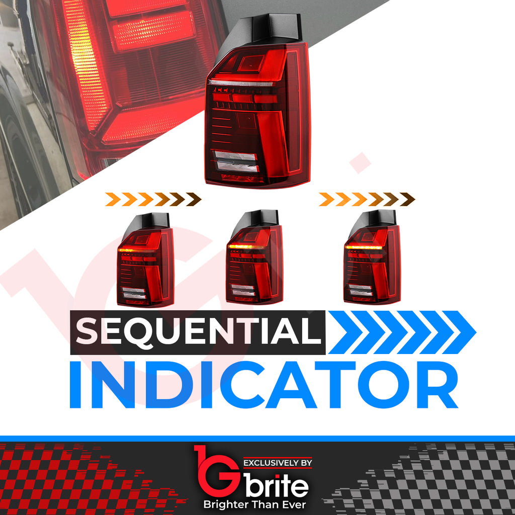 VW Transporter T6 LED Rear Tail Lights Sequential RED T6.1 STYLE 2015-2019