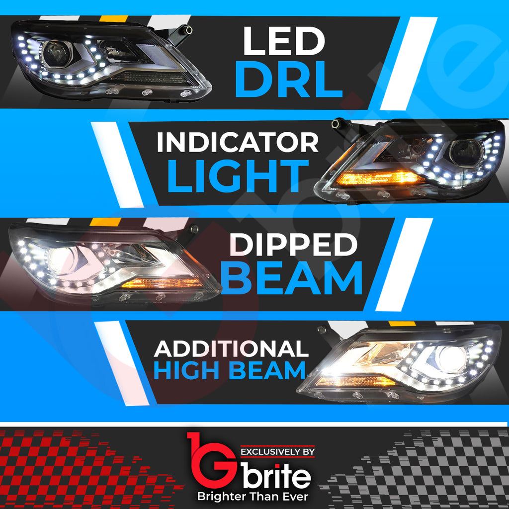 VW Tiguan (2009–2011) LED DRL Headlights OEM Projector Bi-Led R-Line Upgrade