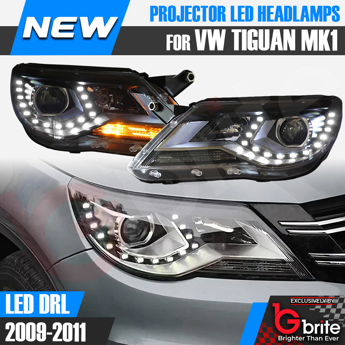 VW Tiguan (2009–2011) LED DRL Headlights OEM Projector Bi-Led R-Line Upgrade