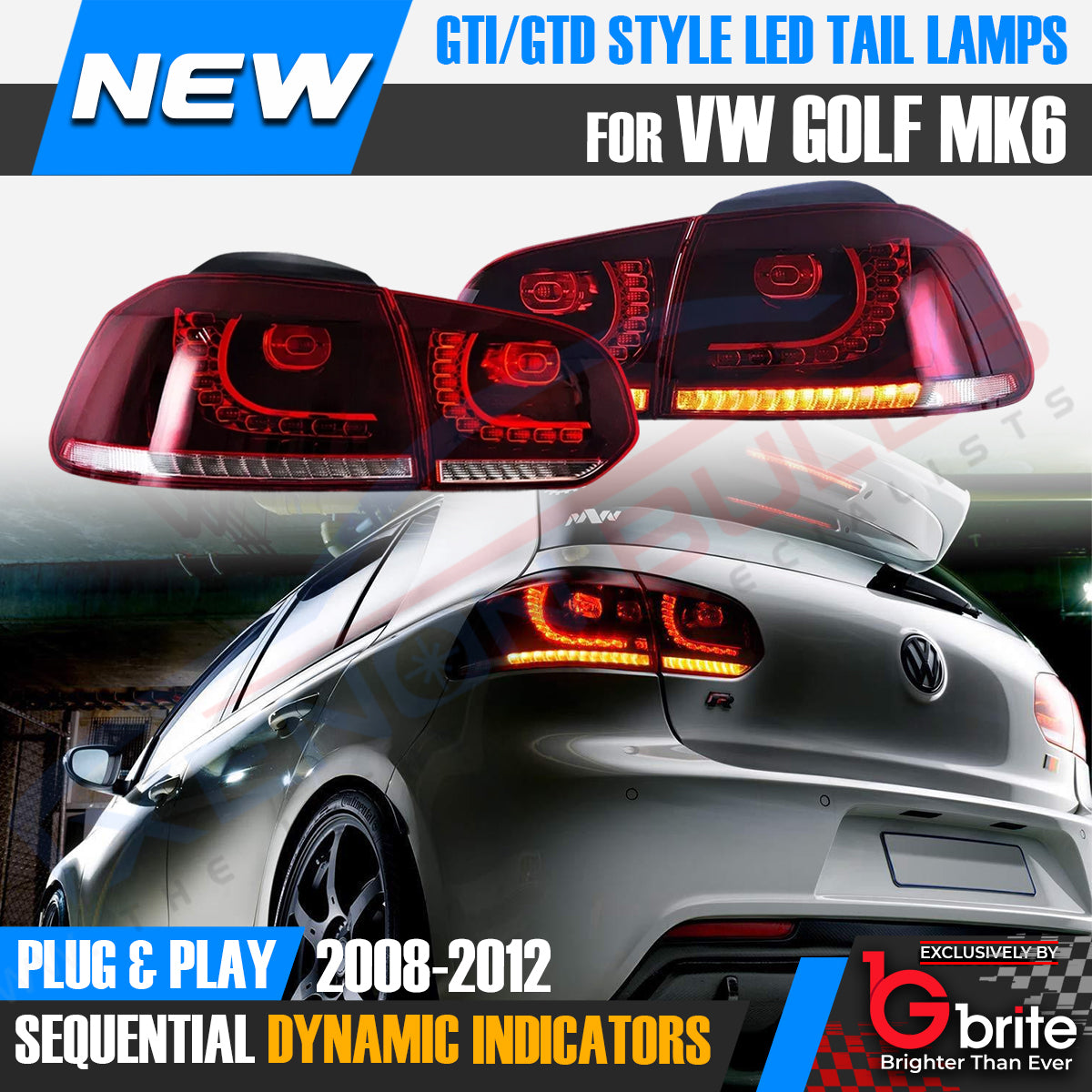 VW GOLF MK6 LED R-DESIGN SEQUENTAIL SWIPE TAIL LAMPS RHD LIGHTS PLUG & PLAY
