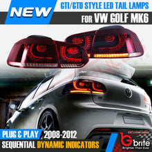 Load image into Gallery viewer, VW GOLF MK6 LED R-DESIGN SEQUENTAIL SWIPE TAIL LAMPS RHD LIGHTS PLUG &amp; PLAY