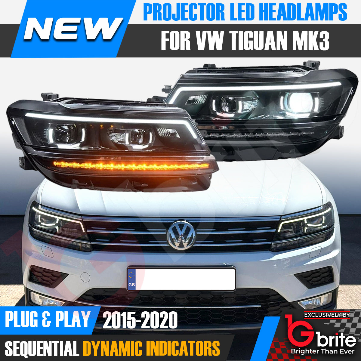 VW Tiguan MK2 FACELIFT 2015-20 LED Headlights R-Line Matrix Design DRL Sequential lamps