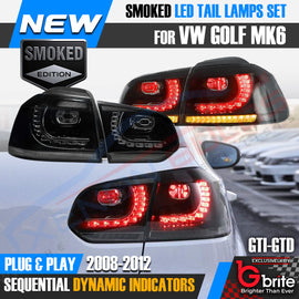 VW GOLF MK6 LED R-DESIGN SEQUENTAIL SWIPE SMOKED TAIL LAMPS RHD LIGHTS PLUG & PLAY