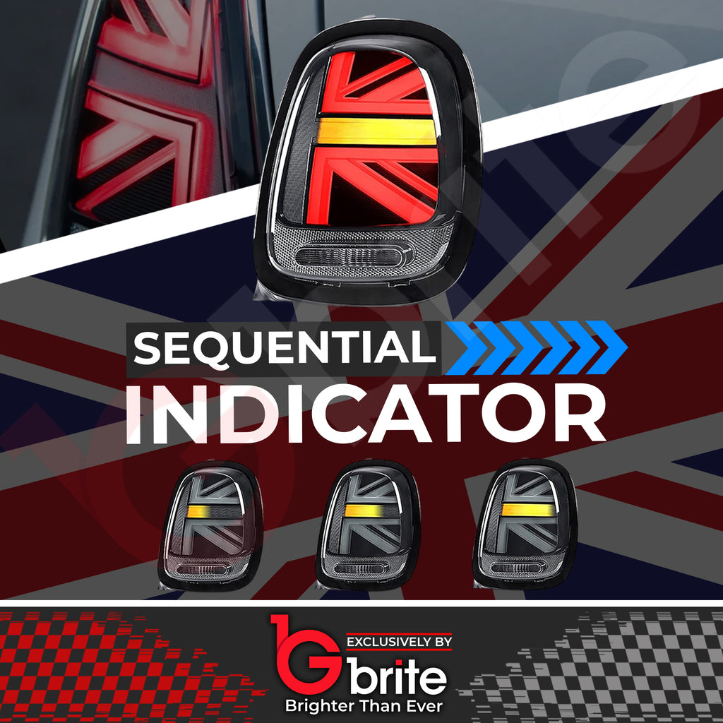 Mini Cooper F55 F56 F57 SMOKED LED Dynamic Sequential Union Jack Tail Lights 14-18