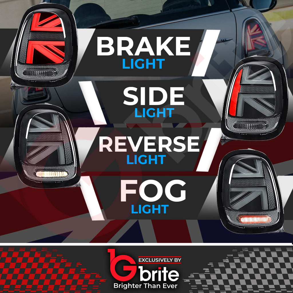 Mini Cooper F55 F56 F57 SMOKED LED Dynamic Sequential Union Jack Tail Lights 14-18
