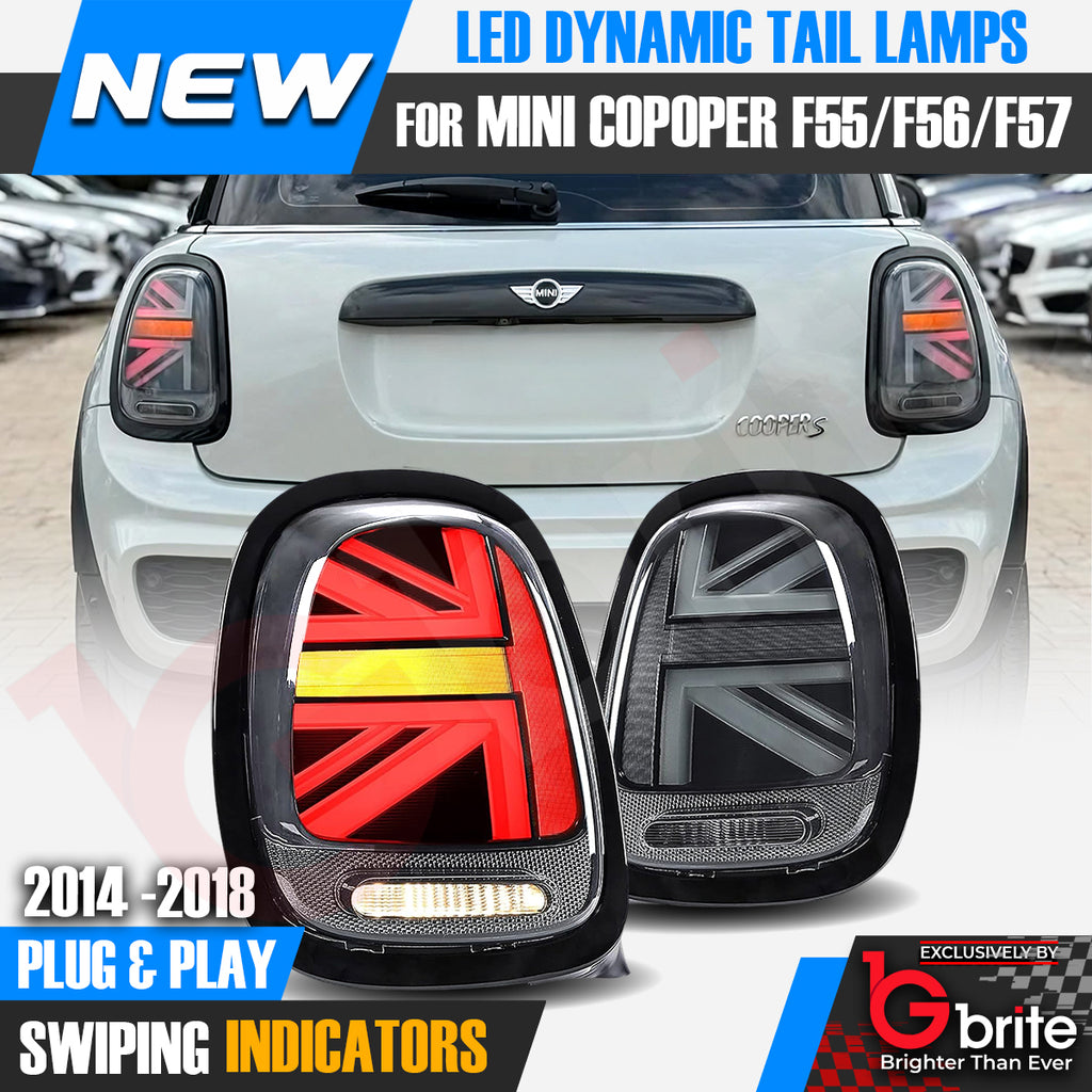 Mini Cooper F55 F56 F57 SMOKED LED Dynamic Sequential Union Jack Tail Lights 14-18