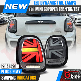 Mini Cooper F55 F56 F57 SMOKED LED Dynamic Sequential Union Jack Tail Lights 14-18