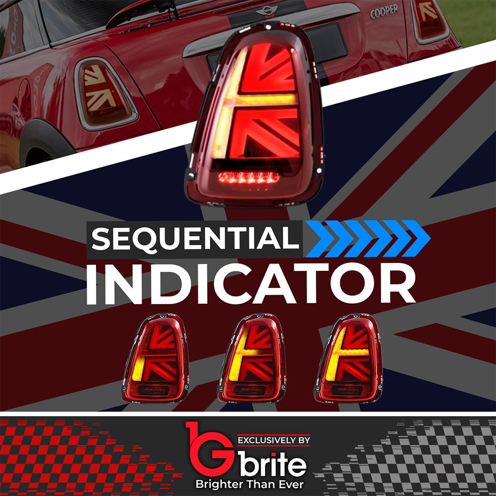 Mini Cooper R56 R57 R58 LED Dynamic Sequential Union Jack Tail Lights Chrome 2007-13