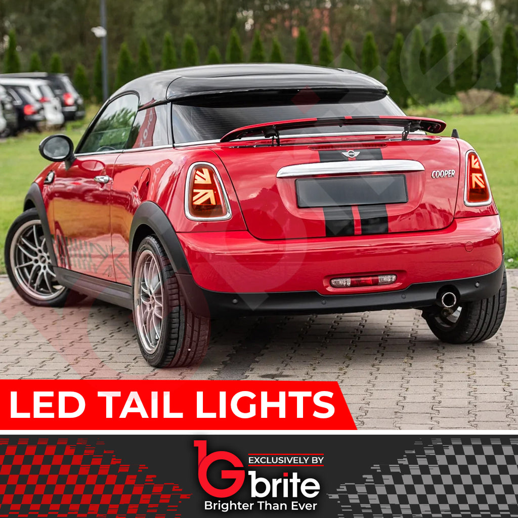 Mini Cooper R56 R57 R58 LED Dynamic Sequential Union Jack Tail Lights Chrome 2007-13