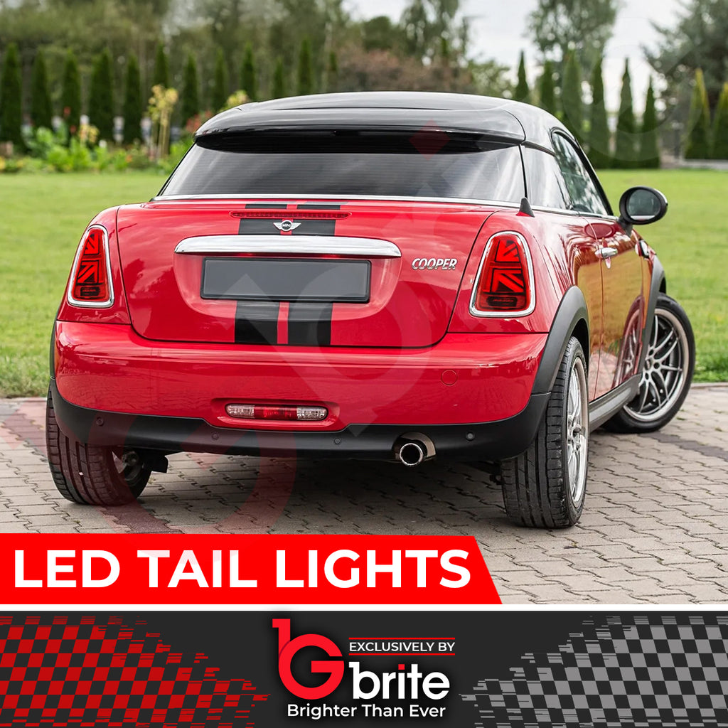 Mini Cooper R56 R57 R58 LED Dynamic Sequential Union Jack Tail Lights Chrome 2007-13