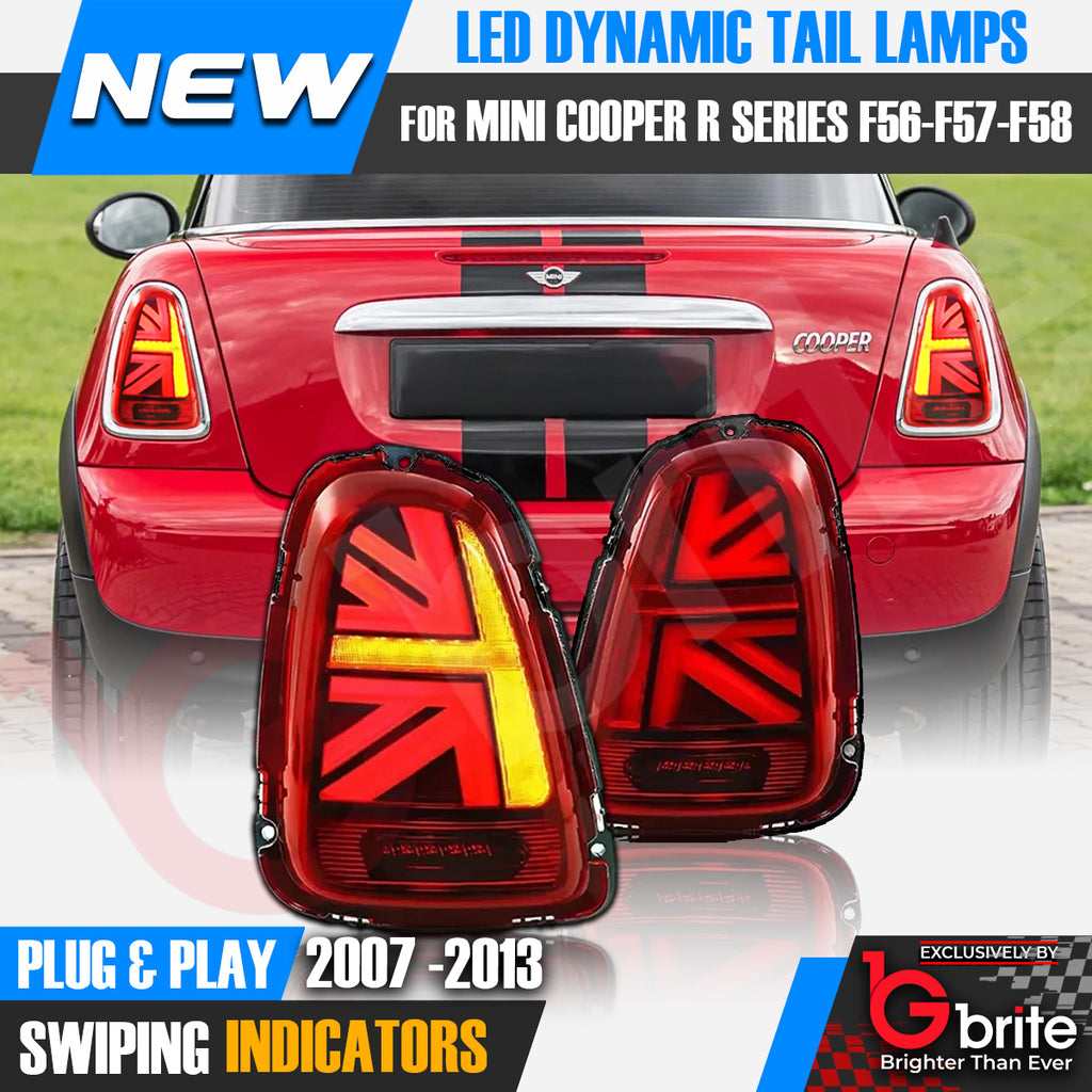 Mini Cooper R56 R57 R58 LED Dynamic Sequential Union Jack Tail Lights Chrome 2007-13