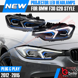 BMW F30 3 Series G20 Style Headlamps with Start-up Show Mode LED DRL Indicator Upgrade 2012-18