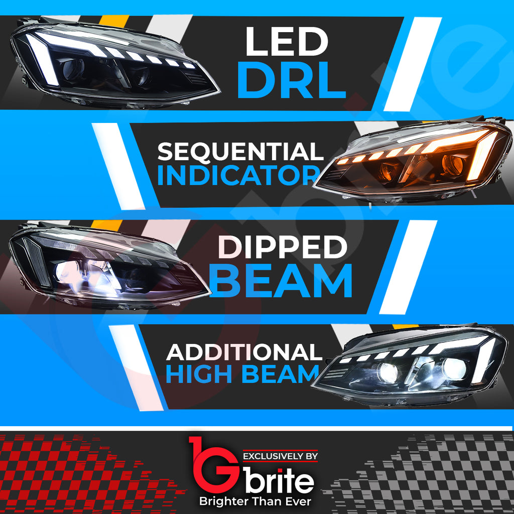 VW GOLF MK7 RS STYLE BI LED HEADLAMPS LED SHOW MODE DRL SEQUENTIAL INDICATOR