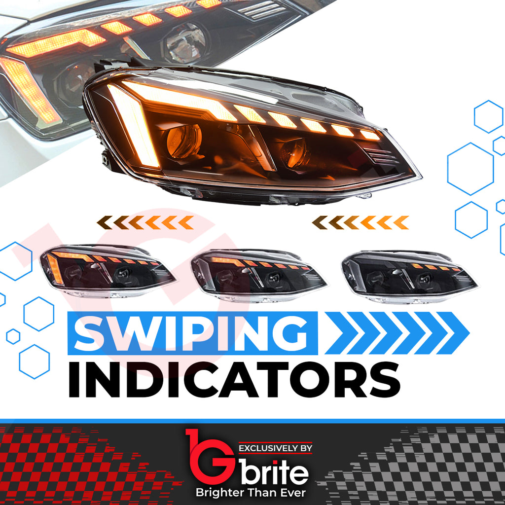 VW GOLF MK7 RS STYLE BI LED HEADLAMPS LED SHOW MODE DRL SEQUENTIAL INDICATOR