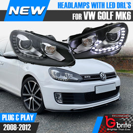 GOLF MK6 BI LED HEADLAMPS GTD R20 GTI WITH LED DRL LIGHTS