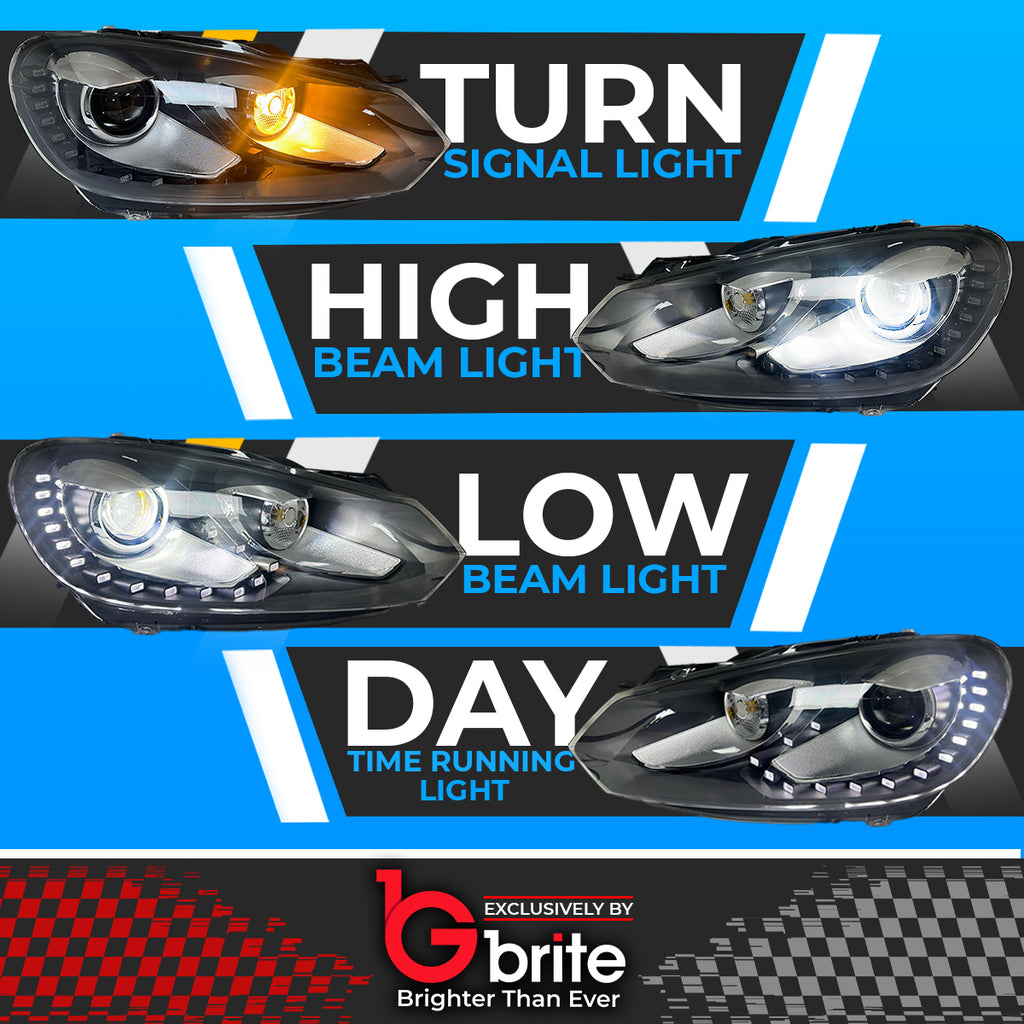 GOLF MK6 BI LED HEADLAMPS GTD R20 GTI WITH LED DRL LIGHTS