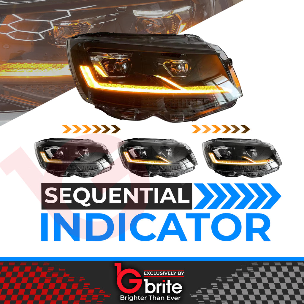 VW TRANSPORTER T5.1 LED BI-XENON HEADLAMPS 2010-15 DRL SEQUENTIAL INDICATOR