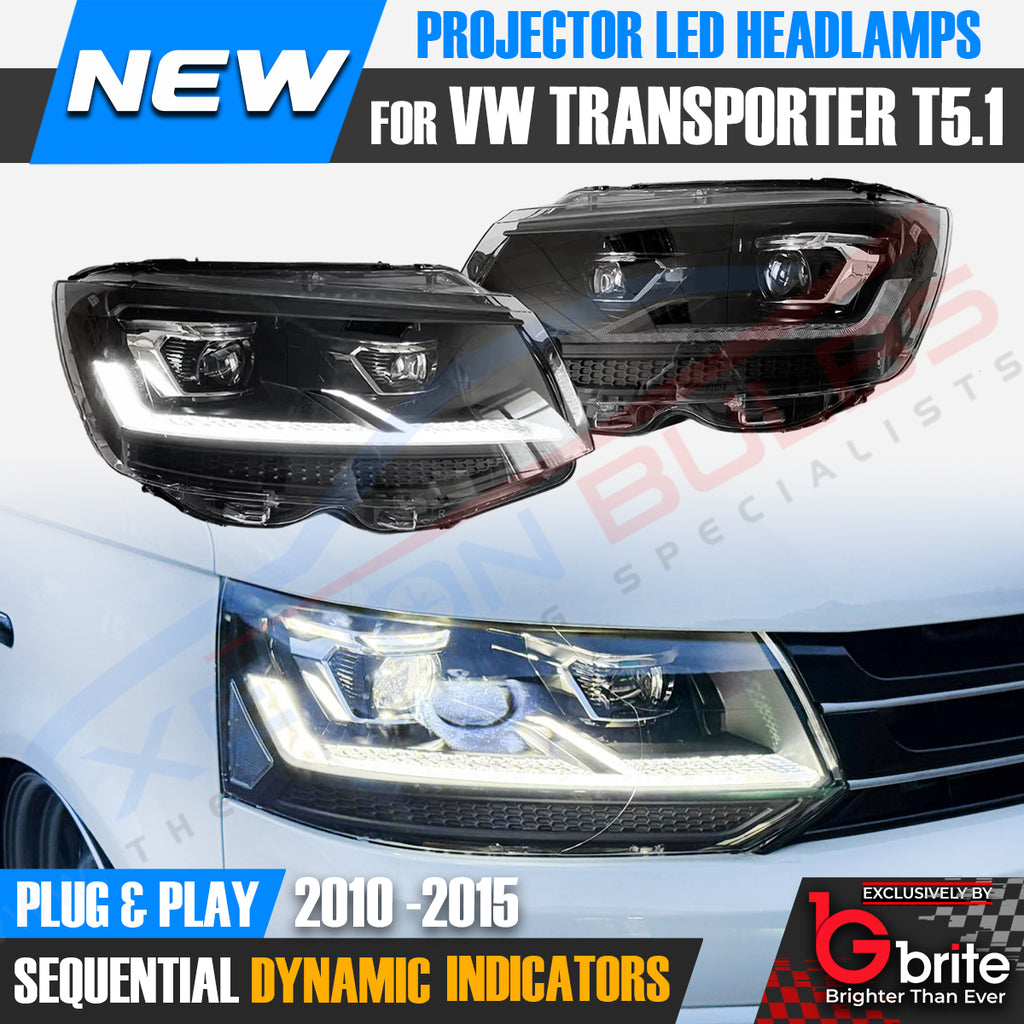 VW TRANSPORTER T5.1 LED BI-XENON HEADLAMPS 2010-15 DRL SEQUENTIAL INDICATOR