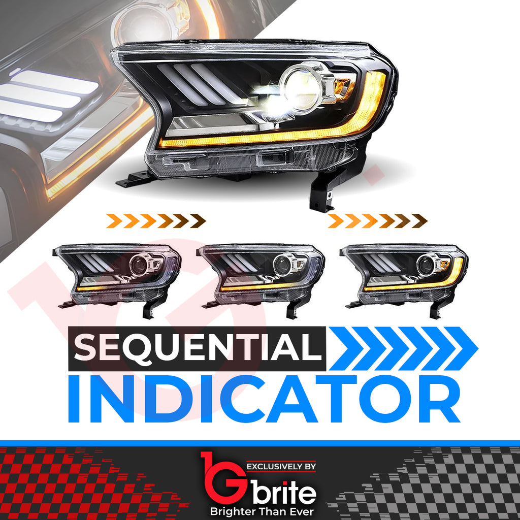 Ford Ranger T7 & T8 MUSTANG STYLE LED DRL HEADLIGHTS 2016-22 SEQUENTIAL INDICATOR