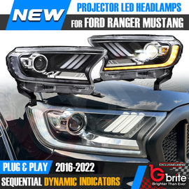 Ford Ranger T7 & T8 MUSTANG STYLE LED DRL HEADLIGHTS 2016-22 SEQUENTIAL INDICATOR