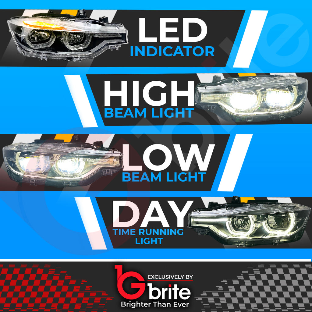BMW F30 3 Series LCI Style Headlamps with LED DRL Indicator Upgrade 2012-15