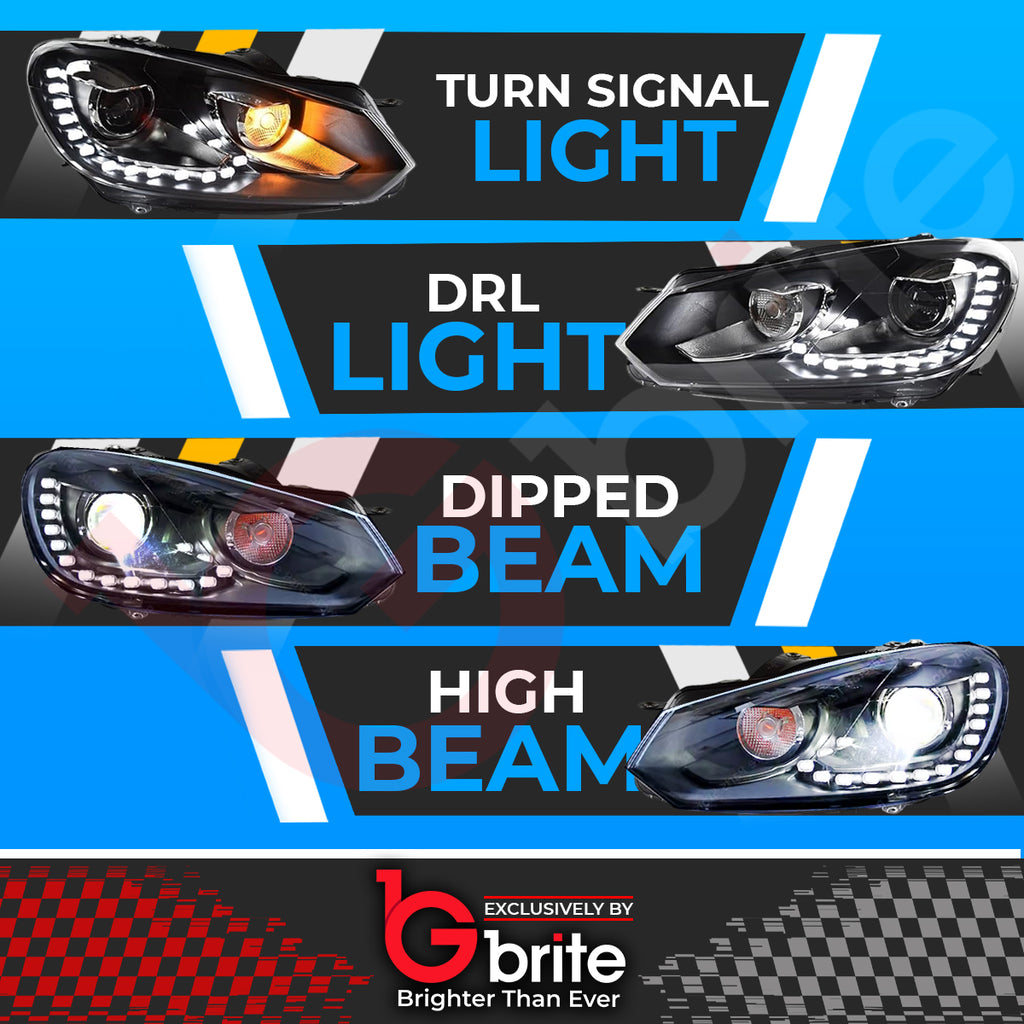 VW GOLF MK6 BI LED BLACK EDITION HEADLAMPS GTD R20 GTI WITH LED DRL LIGHTS