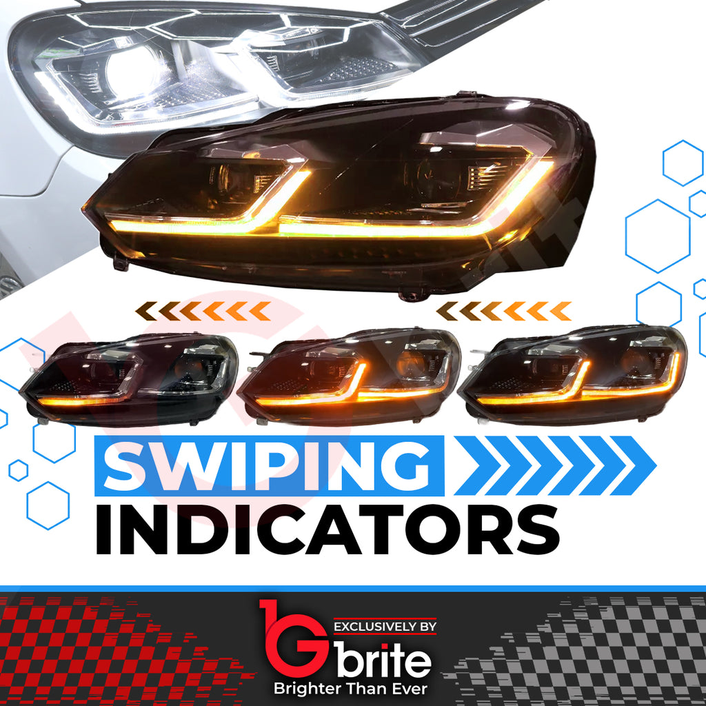 VW GOLF MK6 LED  Dynamic Sequential Headlamps in MK7.5 Look 2008-2012