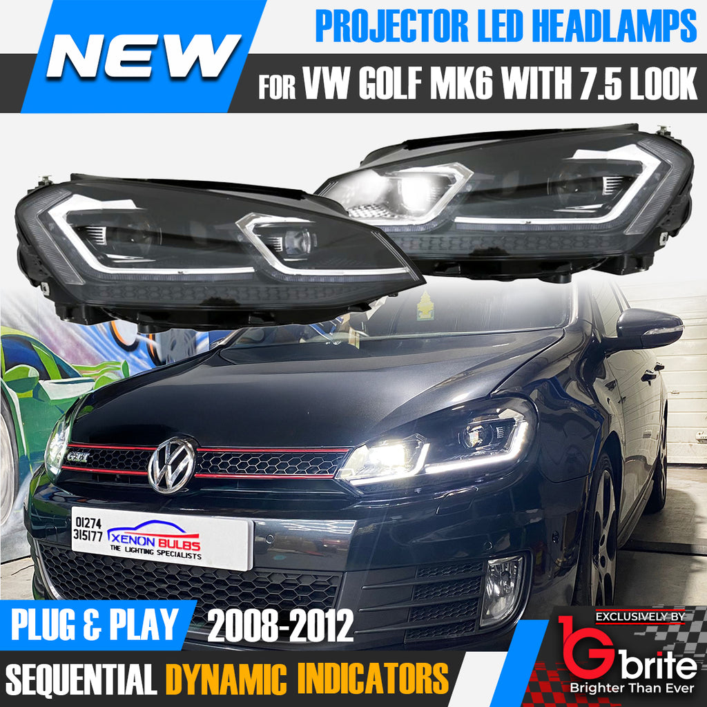 VW GOLF MK6 LED  Dynamic Sequential Headlamps in MK7.5 Look 2008-2012