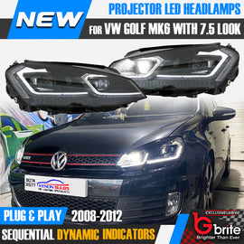 VW GOLF MK6 LED  Dynamic Sequential Headlamps in MK7.5 Look 2008-2012