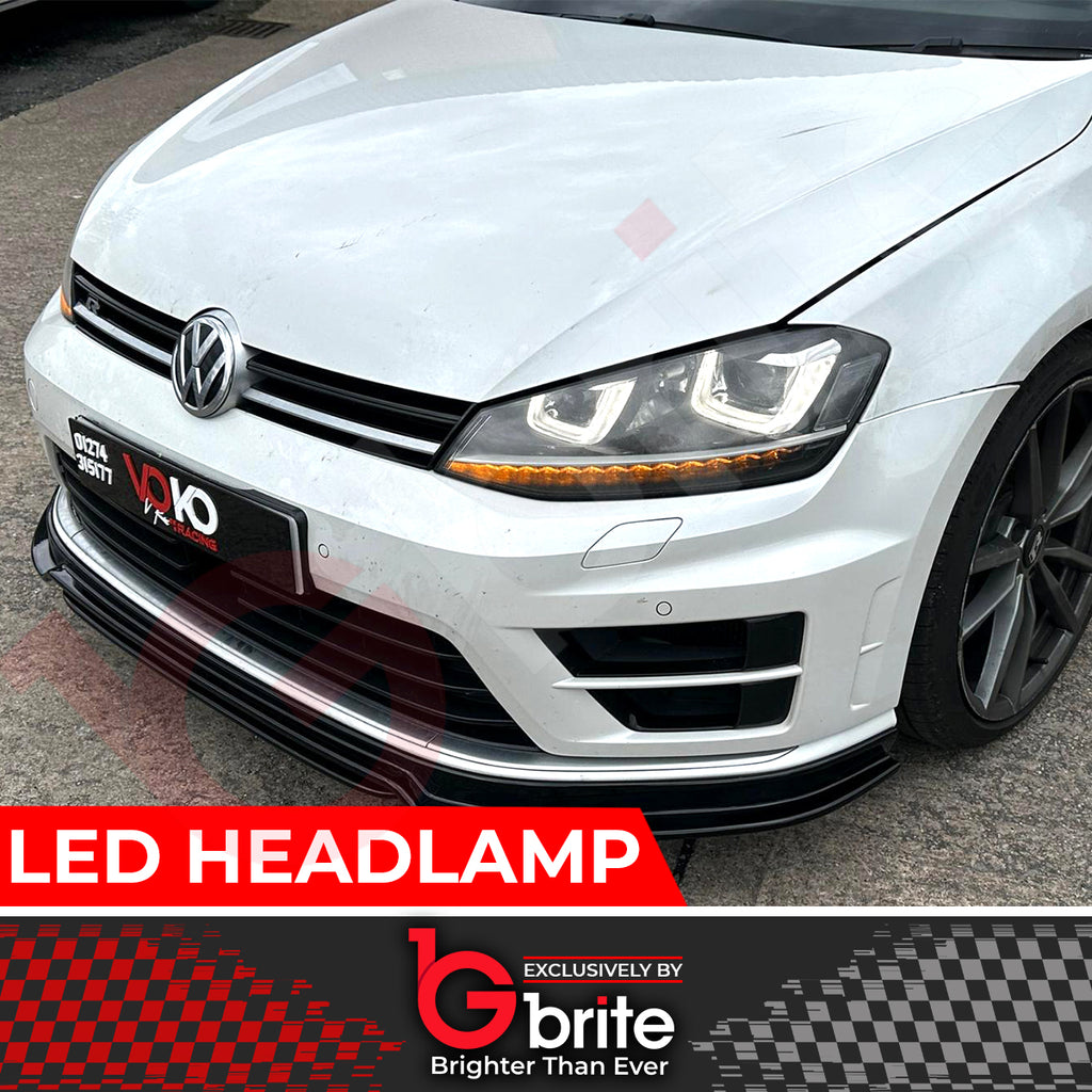 VW GOLF MK7 DRL BI LED CHROME HEADLAMPS WITH SEQUENTIAL INDICATOR GTD DAYTIME RUNNING LIGHTS