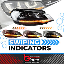 Load image into Gallery viewer, VW GOLF MK7 DRL BI LED CHROME HEADLAMPS WITH SEQUENTIAL INDICATOR GTD DAYTIME RUNNING LIGHTS