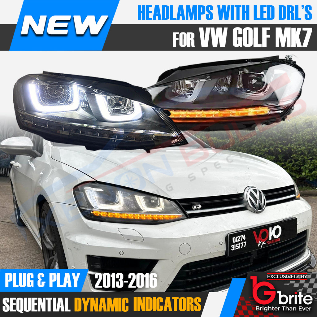 VW GOLF MK7 DRL BI LED CHROME HEADLAMPS WITH SEQUENTIAL INDICATOR GTD DAYTIME RUNNING LIGHTS