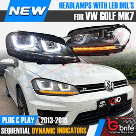 VW GOLF MK7 DRL BI LED CHROME HEADLAMPS WITH SEQUENTIAL INDICATOR GTD DAYTIME RUNNING LIGHTS