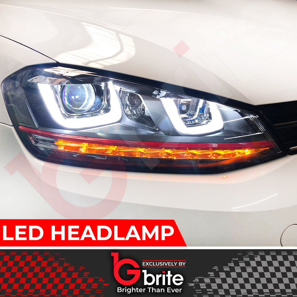VW GOLF MK7 DRL BI XENON RED GTi STYLE DAYTIME RUNNING LIGHT SEQUENTIAL HEADLMAPS