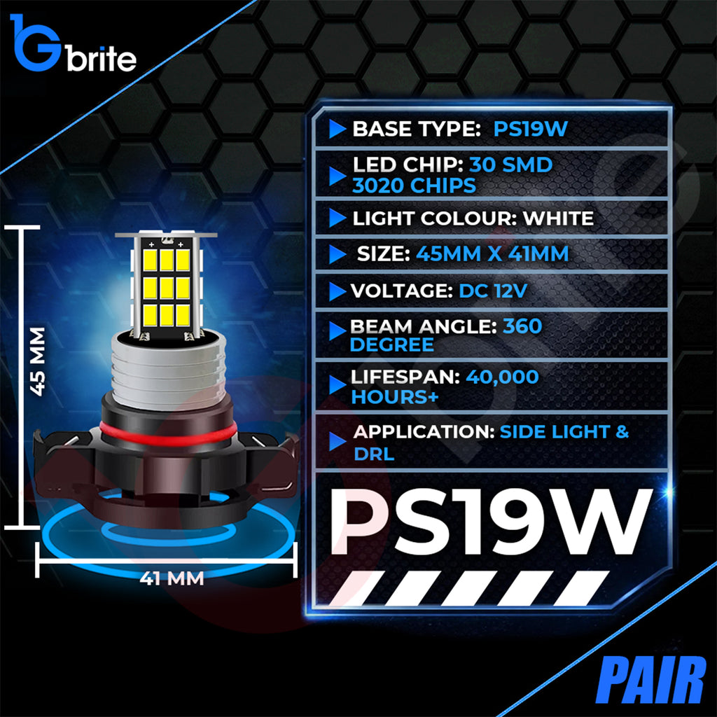 2x PS19W 36 SMD LED DRL BULBS 6000K WHITE CANBUS ERROR FREE PSX24W 5202 H16