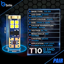Load image into Gallery viewer, 2x T10 501 W5W 12 SMD LED SIDE LIGHT BULBS ERROR FREE CANBUS