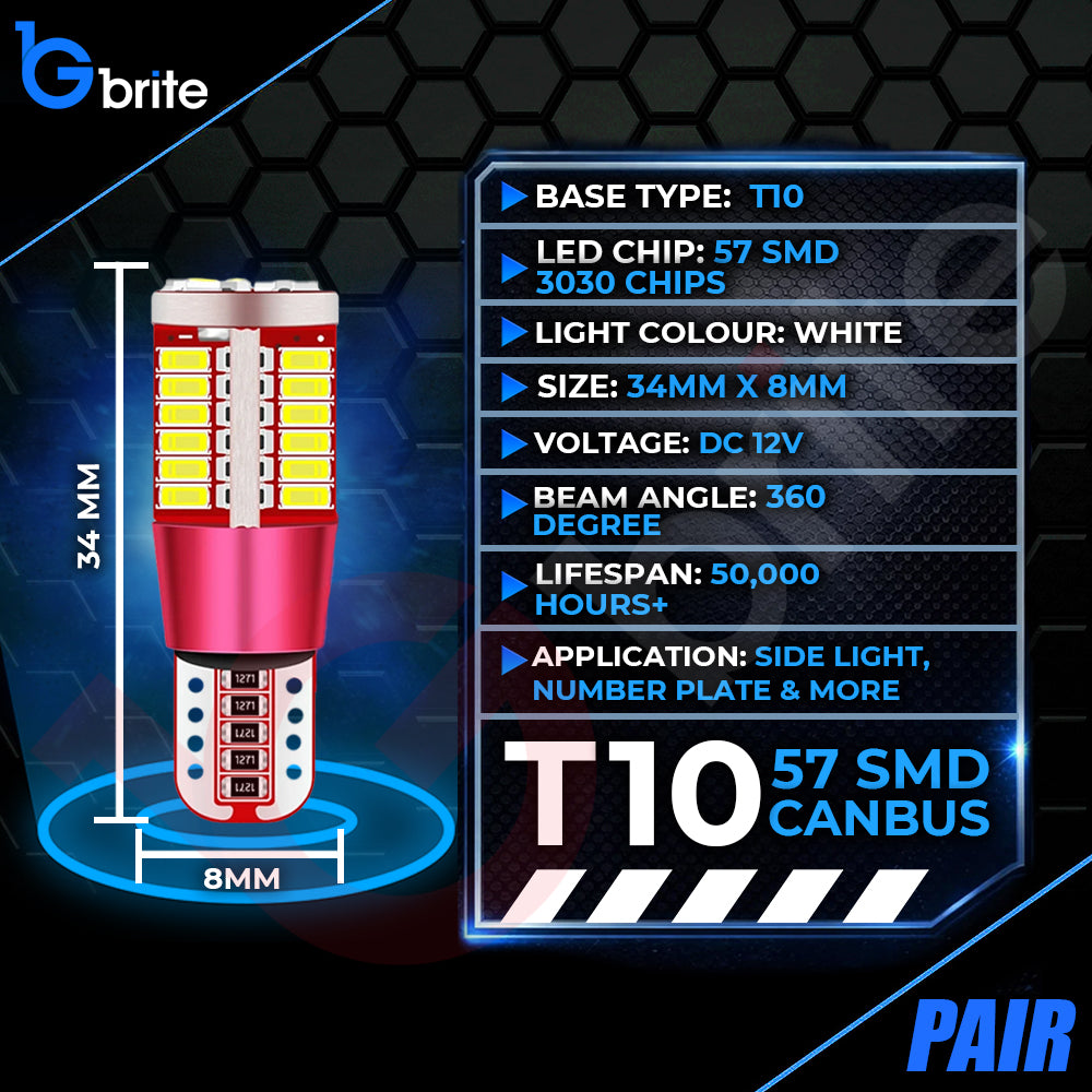 2x T10 501 W5W 57 SMD LED SIDE LIGHT BULBS ERROR FREE CANBUS