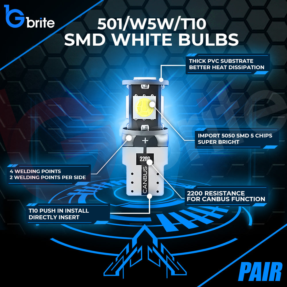2x T10 501 W5W 57 SMD LED SIDE LIGHT BULBS ERROR FREE CANBUS